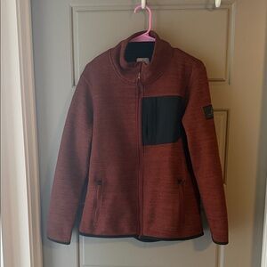 Ascend Rust Red Fleece Jacket with Black Chest Pocket